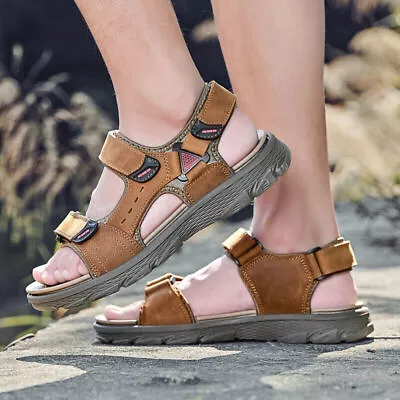 Mens Leather Sandals Summer Open Toe Sandles Sport Sandal Hiking Casual Shoes UK • £28.31