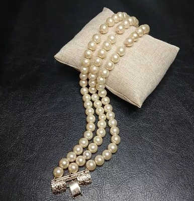 Vintage Signed NAPIER Triple Strand Bracelet Faux Pearls Gold Tone. 10942 • $19.99