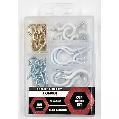 Bulldog Hardware 55 Pieces Assorted Cup Hooks Screw-in Kit Coated & Non Coated • $10