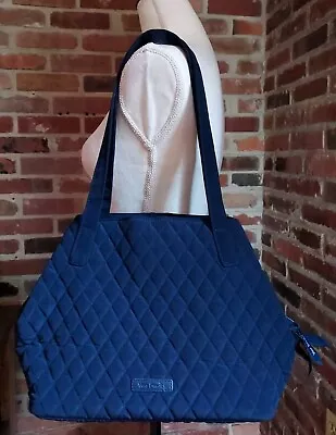 VERA BRADLEY Quilted Tote Bag Purse Classic Navy Blue 2 Handle • $24