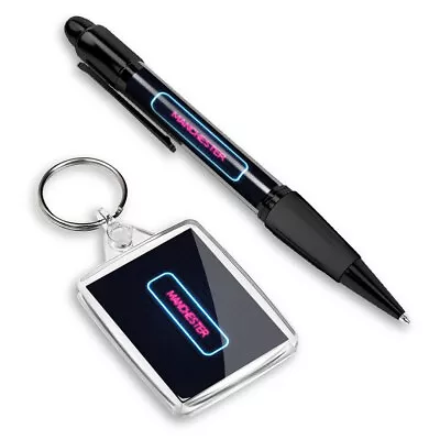 1 Pen & 1 Rectangle Keyring Neon Sign Design Manchester City England #350221 • £5.99