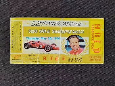 1968 USAC Indianapolis 500 A.J. Foyt Ticket Stub Bobby Unser Indy Win #1 • $10.95