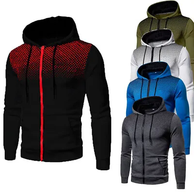 Mens Long Sleeve Zip Up Hooded Hoodie Sweatshirt Jacket Coat Casual Outwear Top • £9.99