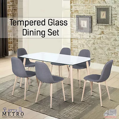 $498.60 • Buy Large,Medium,Square Clear Tempered Glass Dining Set With Linen Fabric Chairs