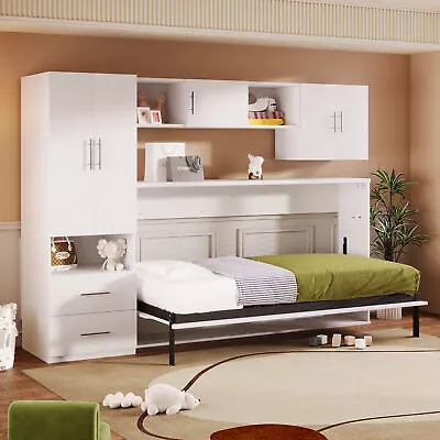 Twin Size Murphy Bed Wall Bed Folding Bed With Shelves/Drawers /Wardrobe/Table • $1495.99