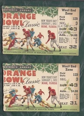 1952 Orange Bowl Football Ticket Stub Lot Of 2 Georgia Tech V Baylor Bears • $125