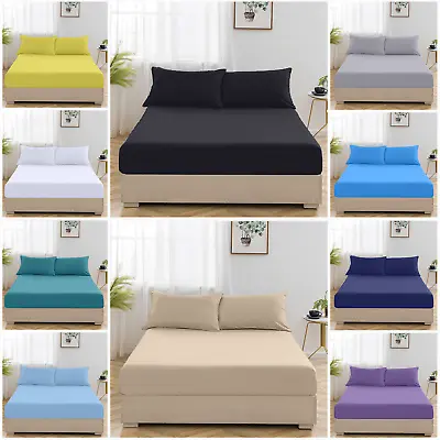£11.99 • Buy 400 Thread Count 100% Cotton Fitted Sheet Flat Sheet Single Double King Super