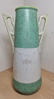Hand Painted Japanese Vase Double Handle Pretty Detail Aqua Sea Green Colour • £25