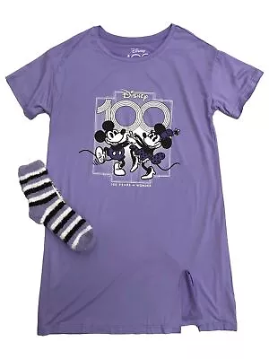 Disney Womens Purple Minnie & Mickey Mouse Nightgown Sleepshirt & Socks • $24.99