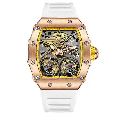 Mens Automatic Wrist Watches Tonneau Skeleton Mechanical Tourbillon Rectangular • $34.99
