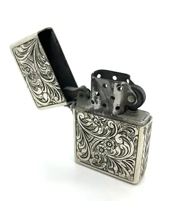 800 Silver Vintage Hand Carved Lighter Sold As-Is For Parts Or Repair • $99.99