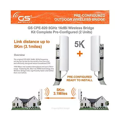 Wireless Bridge Point To Point Outdoor WiFi Wireless Network Expansion Kit ... • $154.69