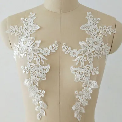 Off-White Wedding Dress Flower Mirror Pair Corded Embroidery Lace Applique • £5.50