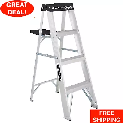 Lightweight 4 Ft Aluminum Step Ladder 250 Lb Capacity Slip Resistant Folding New • $65.99