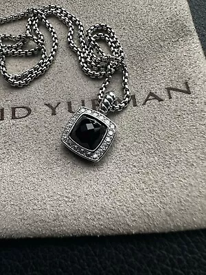 David Yurman Sterling Silver Albion Pendant Necklace Black Onyx & Diamonds D-23 • $259