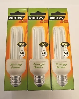 3x Phillips 11 Watt Energy Saving Light Bulb E27 - Screw Fitting - LONG BULBS • £14.50