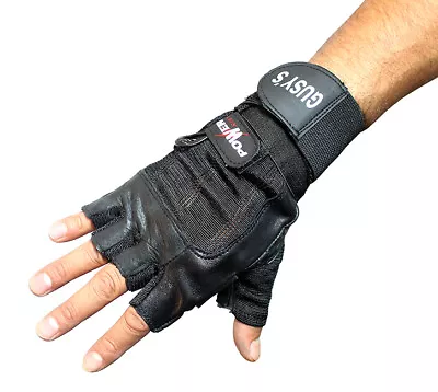 Gusy's Black Leather Working Out/Weight Lifting Fingerless Gloves S-XXL • $9.08