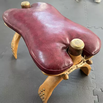 Vintage EGYPTIAN CAMEL Red Leather Saddle Foot Stool Ottoman Morocco • $525