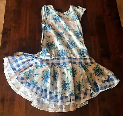 Guc Naartjie Blue Floral Twirl Ruffle Dress Rose Size Xxxl 9 Summer Easter • $19.99