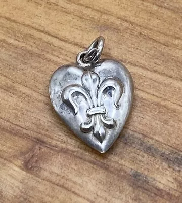 Vintage Sterling Silver Fleur De Lis Forget Me Not Heart Charm • $29.99