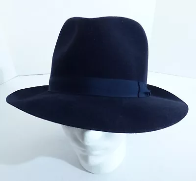 Vintage Italian Dark Blue Ganster Fedora Size 7 1/4 By Super Extra 100% Fur Hat • $79.99