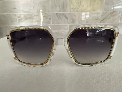 Ted Lapidus Paris 80’s Sunglasses Model 1508 White And Gray Gold Abstract  • $175