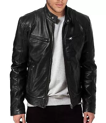 Men's SWORD Black Genuine Lambskin Leather Biker Jacket • $74.25