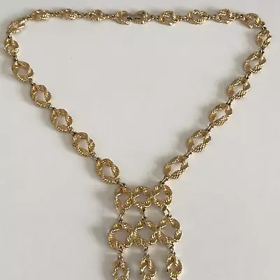 Vintage Large Chunky Gold Tone Etruscan Style Chain Link Bold Drop Necklace • $39.99