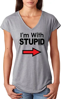 Buy Cool Shirts I'm With Stupid T-shirt Black Print Ladies Triblend V-Neck • £18.23