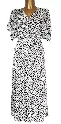 M & S Collection Midi  Summer Dress Size 12   Black/ White Floral Marks Spencer • £11.99