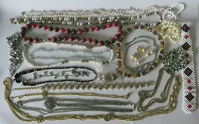 22 Vintage Pearl Chain Glass Tie Silver Gold Necklace Beaded Lot • $54.99