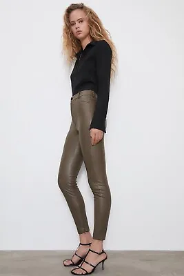 Zara Taupe Faux Leather Leggings Size L BNWT • £26