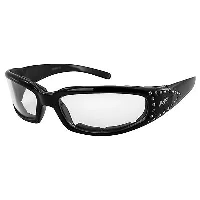 MotoFrames Chill Padded Motorcycle Glasses Rhinestones Black Frames Clear Lens • $11.99