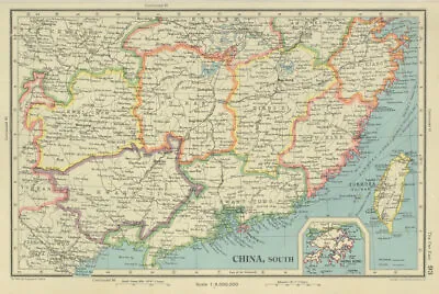 $24.64 • Buy SOUTHERN CHINA. Fukien Kiangsi Hunan Kwangtung Taiwan Hong Kong 1947 Old Map