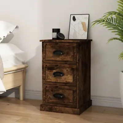 Industrial Rustic Smoked Oak Wooden Bedside Table Cabinet Nightstand 3 Drawers • £57.99