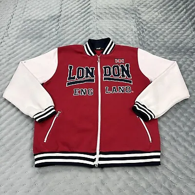 NOS England Varsity Jacket Mens Large Red London Full Zip Streetwear Hip Hop 90s • $27.77