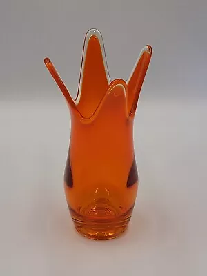 Viking Four Finger Amberina Vase 7.75 Inch Elegant Glass Orange Stretch Swung • $102