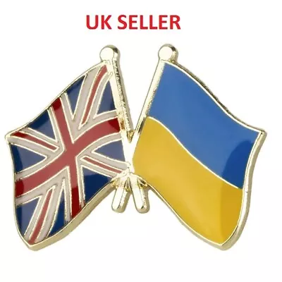 UK Union Jack & Ukraine Friendship Enamel Badge Flag Brooch Lapel Pin • £2.97