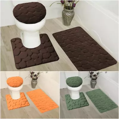 New 3pc Set Bath Mat Rugs Lid Cover Super Soft Memory Foam Cushion Comfort Rock • $20.40