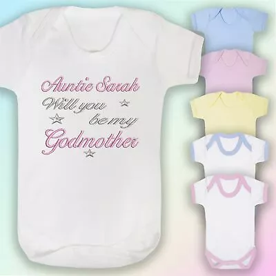 £7.25 • Buy Will You Be My Godmother Embroidered Baby Vest Gift Personalised Godparent