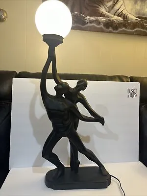 VTG Art Deco Nude Lady Man Holding Globe Erotica Figural Accent Table Lamp 31” • $227.50