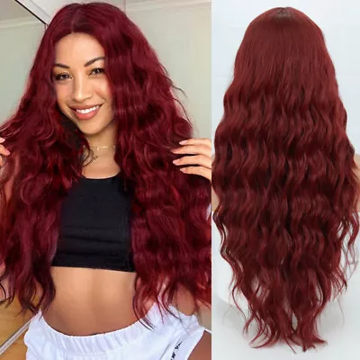 Cosplay Wig Women Dark Red Heat Resistant Synthetic Hair Long Wavy Party • $17.99