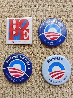 08 Official Obama  Canvasser   Phone Banker  Rare  Runner  And  HOPE  Buttons • $50