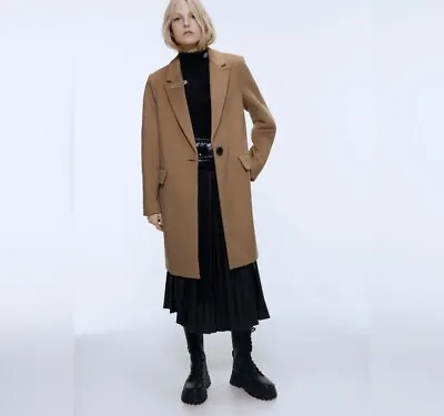 Zara 1255/233 Women's Camel Oversized Wool Blend Coat Size XS • $40