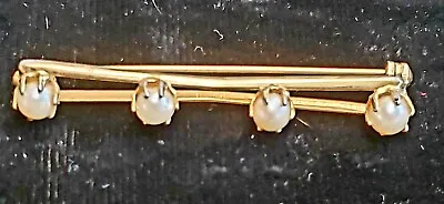 Vintage Pearl Bar Brooch  Gold Tone 2  Jewelry Pin • $15.50