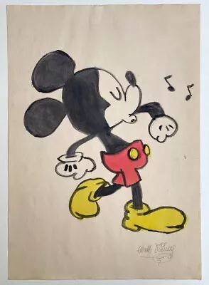 Walt Disney (Handmade) Drawing On Old Paper Signed & Stamped Vtg Art • £100.42