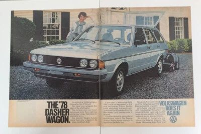 1978 Volkswagen VW Dasher Wagon Print Ad VW Does It Again Mercedes Rolls 2 Page • $7.34