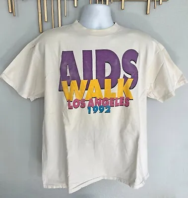 1992 90s AIDS Walk LOS ANGELES Gay LGBT Pride Single Stitch Tee Shirt XL VTG Hiv • $50