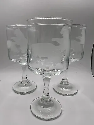 3 Pcs Vintage Arcoroc France Etched Clear Wine Glasses Wall Street Bull Bear 6in • $24