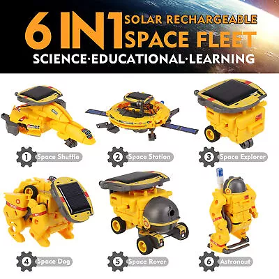 Solar Robot Kit 6-In-1 Space Toys Building Toys Christmas Birthday  Yellow • $25.09